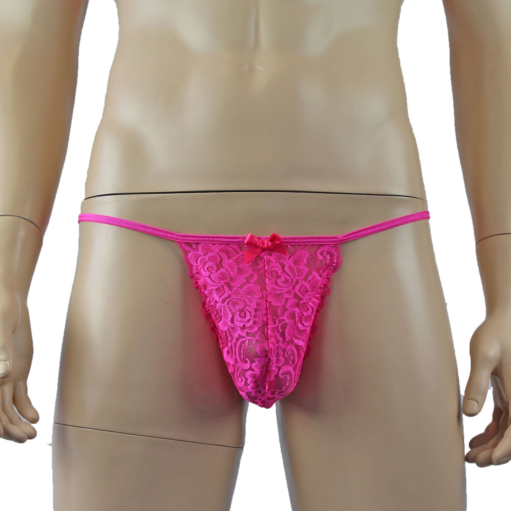 Mens Rebecca Pretty Floral Lingerie Lace Bra Top with G string Hot Pink