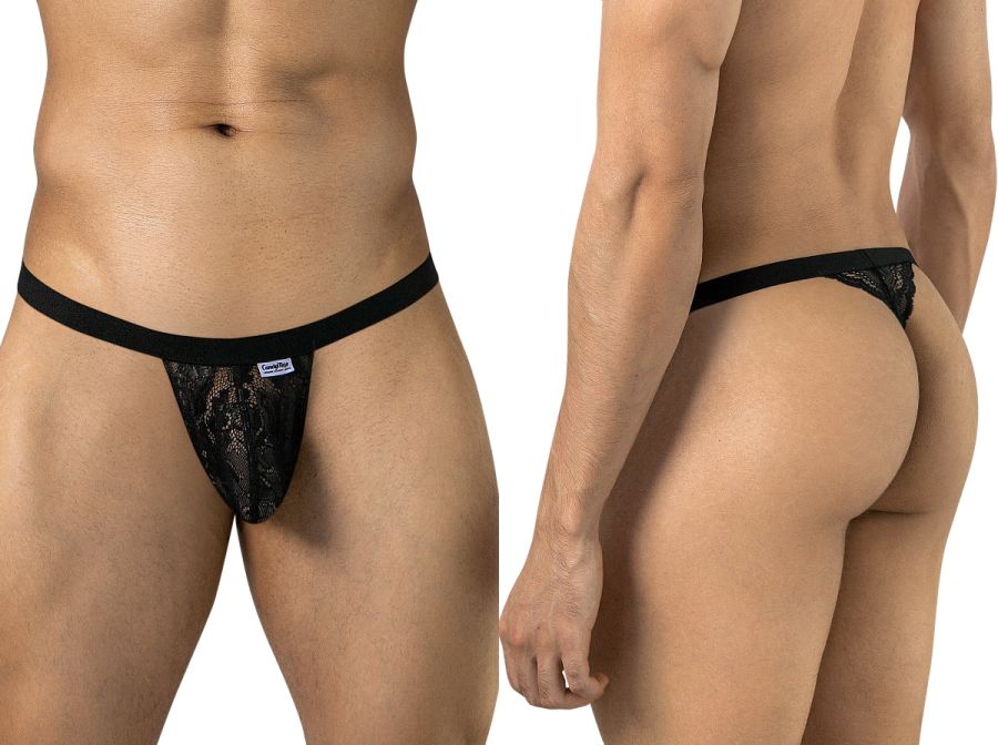 CandyMan 95013 Mens Floral Stretch Lace Thongs Black