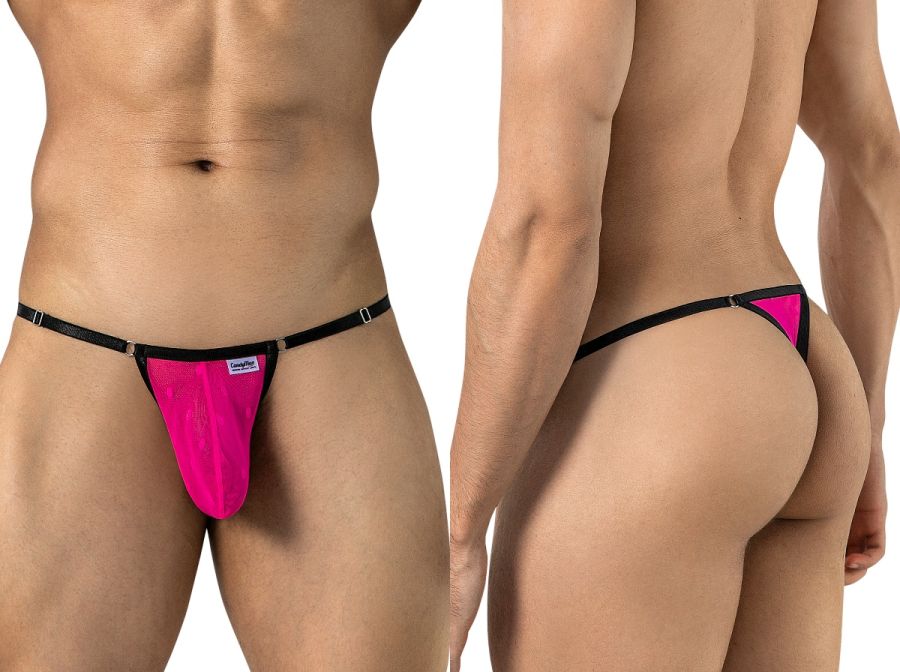 CandyMan 95016 Mens Stretch See-though Dot Mesh Thongs Hot Pink