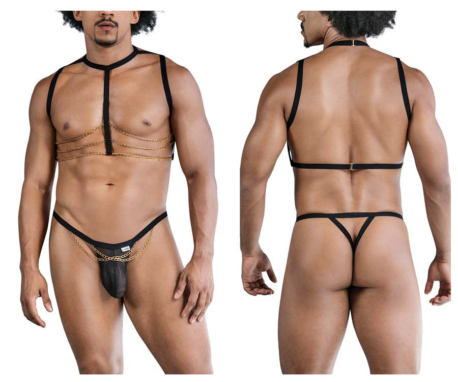 CandyMan 99818 Two Piece Harness Outfit with Chains Black