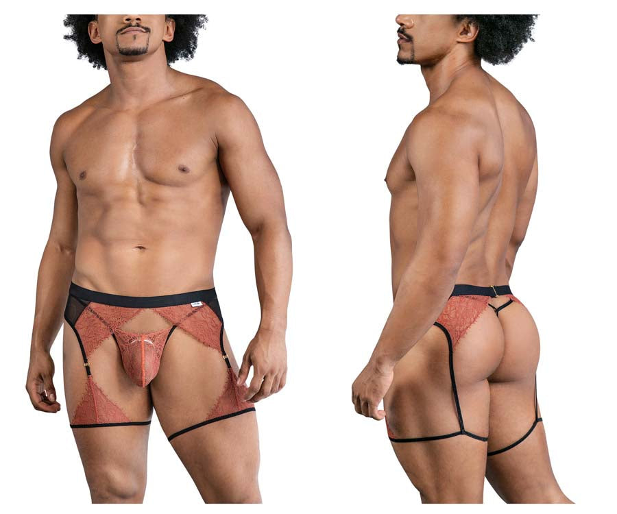 CandyMan 99854 Mens Garterbelt Lace-Garter Outfit Black-Terracotta