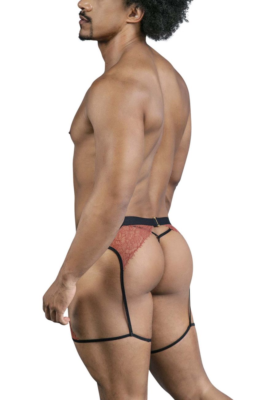 CandyMan 99854 Mens Garterbelt Lace-Garter Outfit Black-Terracotta