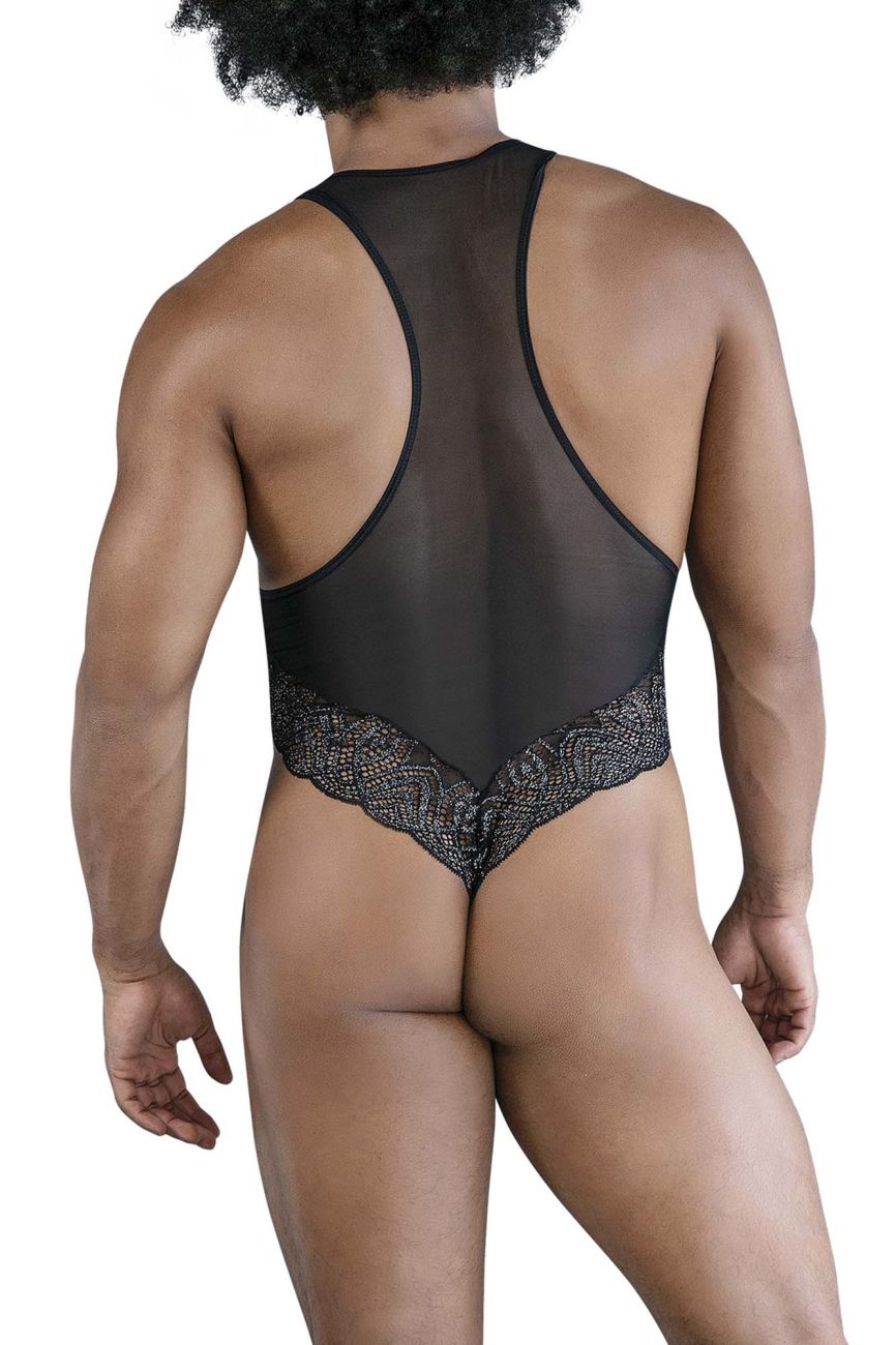CandyMan 99864 Mens Sheer See-through Lace-Mesh Bodysuit Black