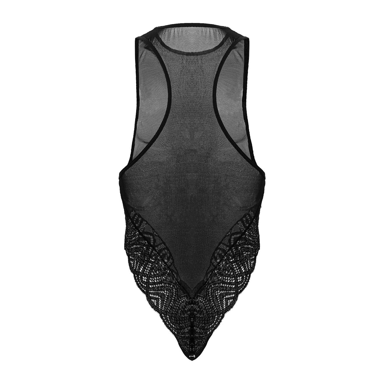CandyMan 99864 Mens Sheer See-through Lace-Mesh Bodysuit Black