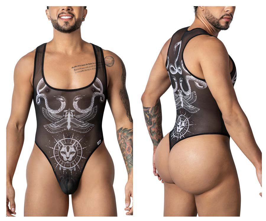 CandyMan 99869 Egyptian Mens Bodysuit Black-White