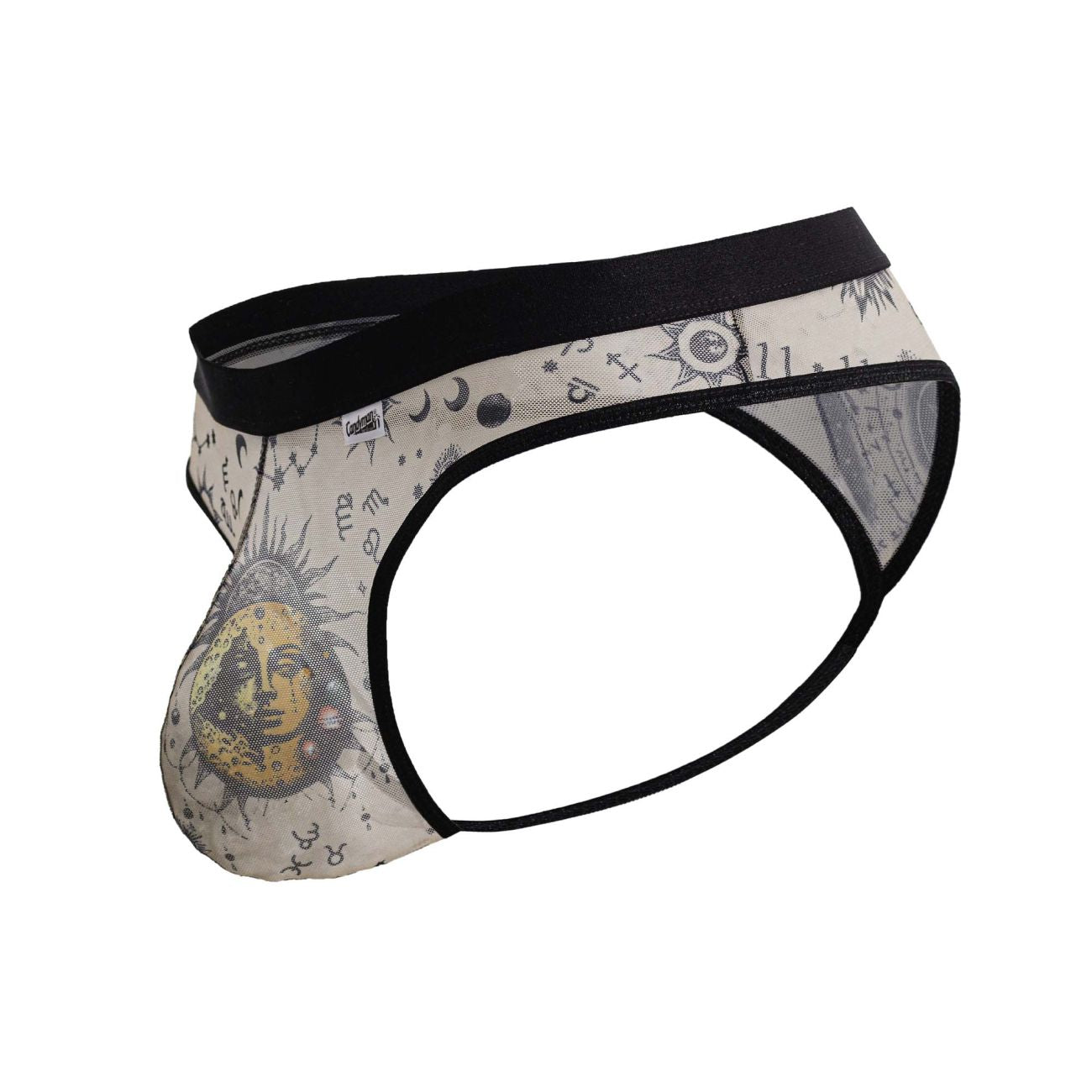 CandyMan 99885 Mens Cosmic Style Sun Moon Thong Nude-Black Plus Sizes