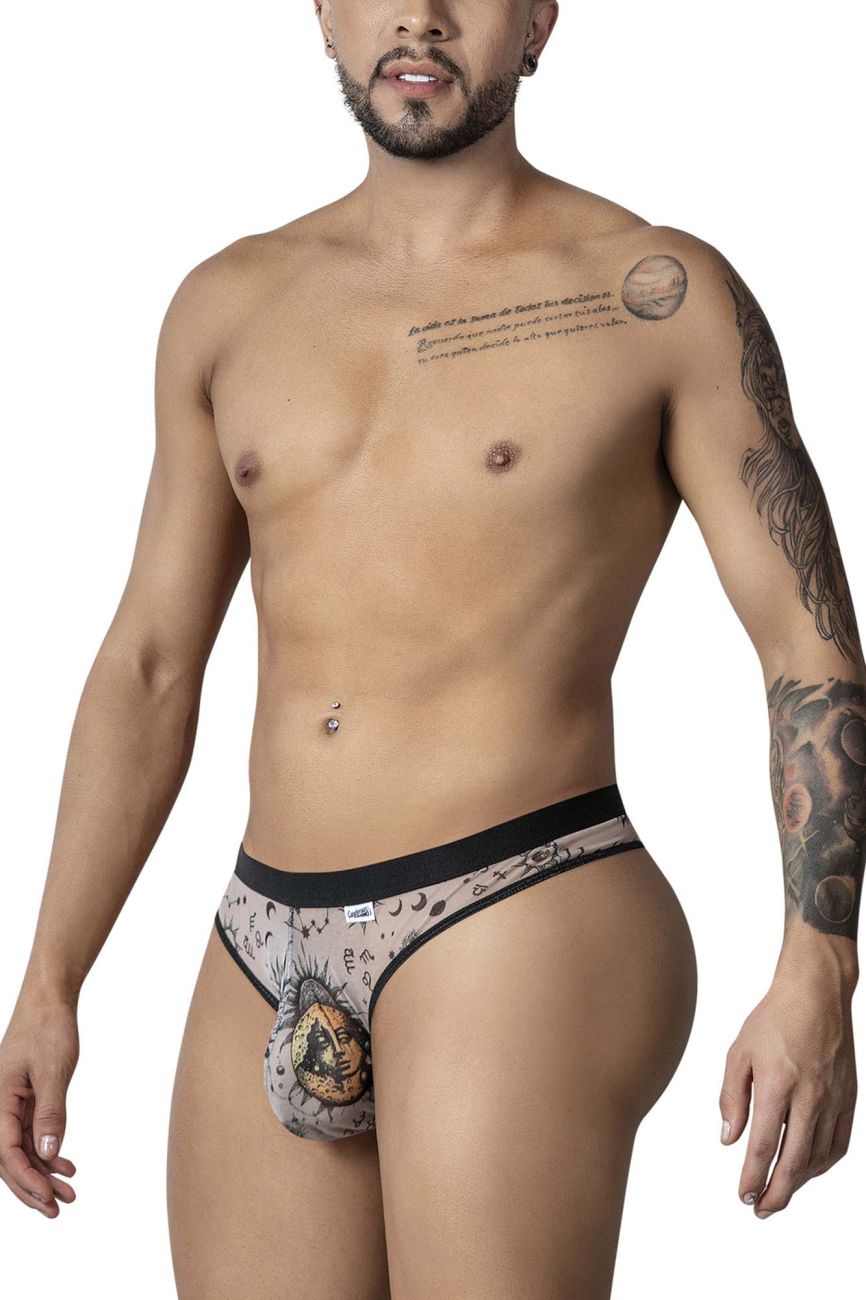 CandyMan 99885 Mens Cosmic Style Sun Moon Thong Nude-Black Plus Sizes