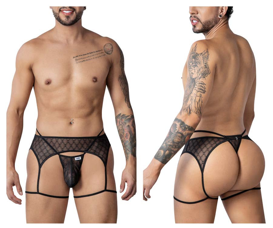 CandyMan 99898 Mens Geometric Mesh Garter Thongs Black