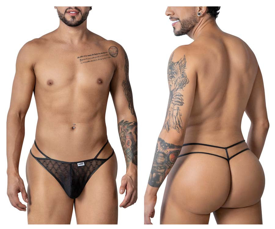 CandyMan 99903 Mens Strappy Geometric Mesh Thongs Black Plus Sizes