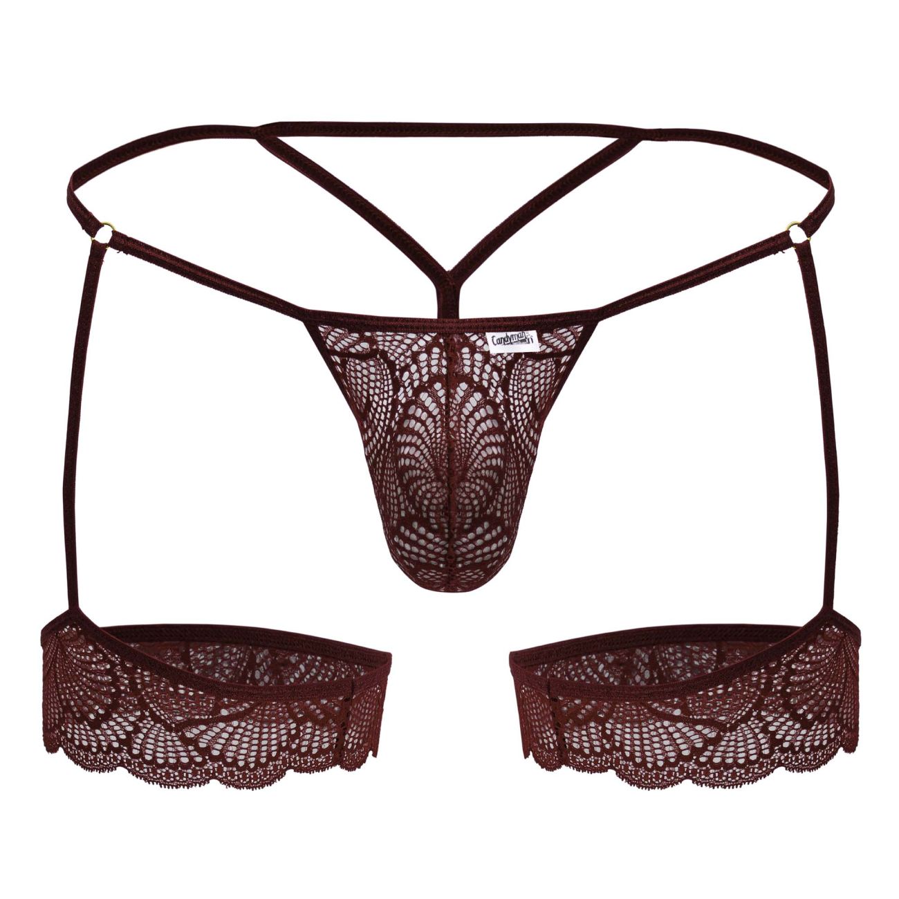 CandyMan 99906 Mens Sexy Garter Lace Thongs Burgundy Plus Sizes