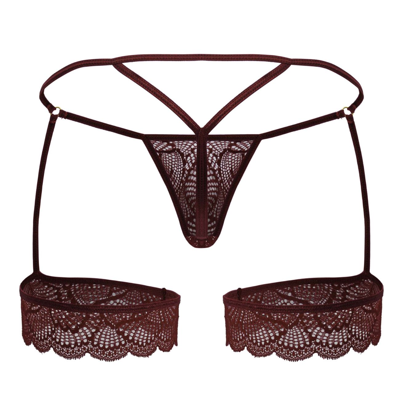 CandyMan 99906 Mens Sexy Garter Lace Thongs Burgundy Plus Sizes