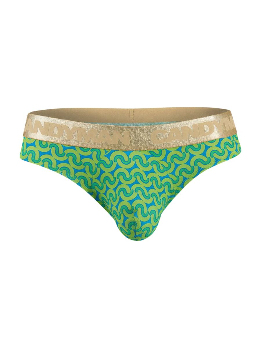 CandyMan 99926 Mens Metallic-look Waistband Briefs Printed Green