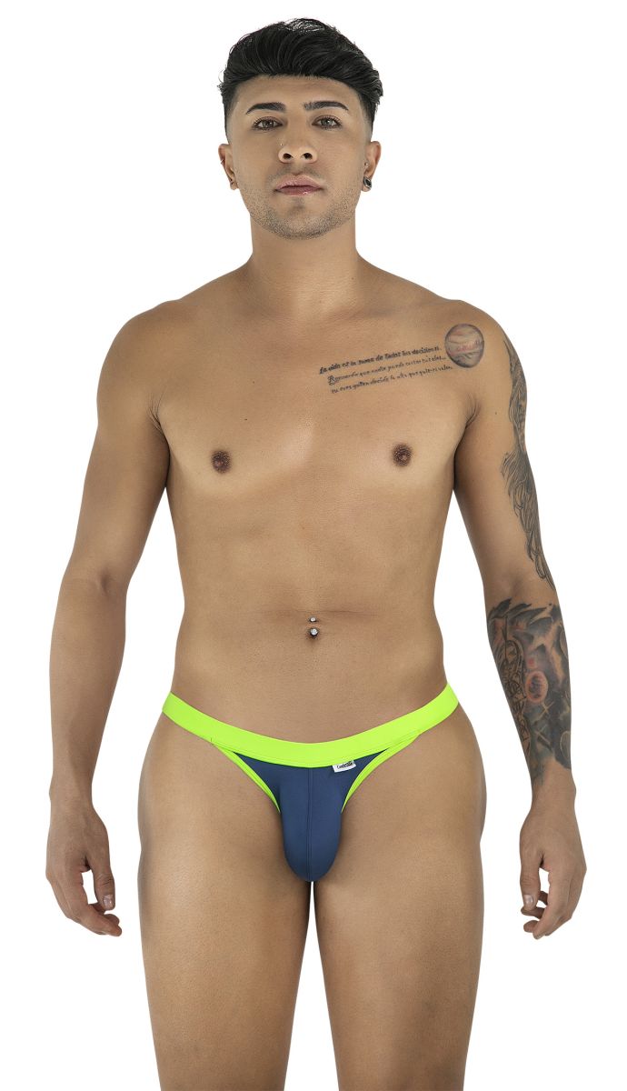 CandyMan 99941 Mens Daily Essentials Athletic Edge Bikini Navy & Neon Green