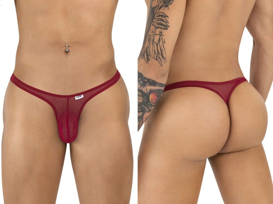 CandyMan 99954 Mens Minimal Barely There Thongs Burgundy Mesh Plus Sizes