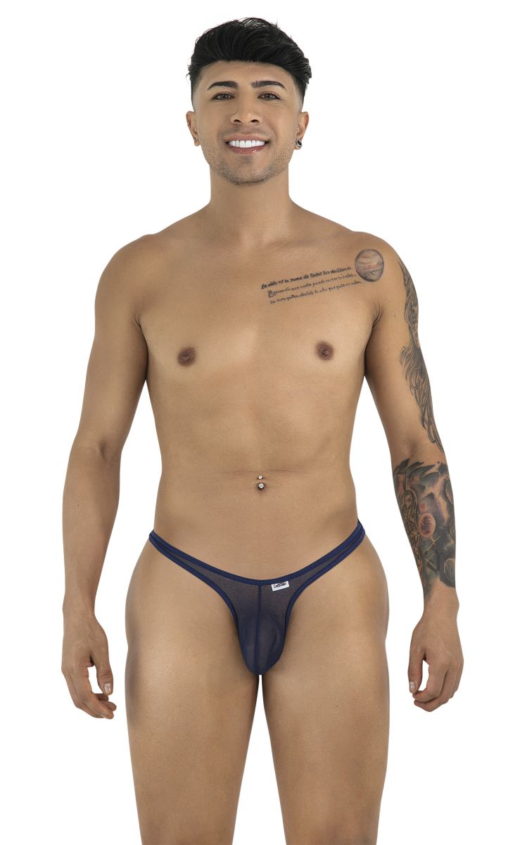 CandyMan 99954 Mens Minimal Barely There Thongs Navy Mesh Plus Sizes