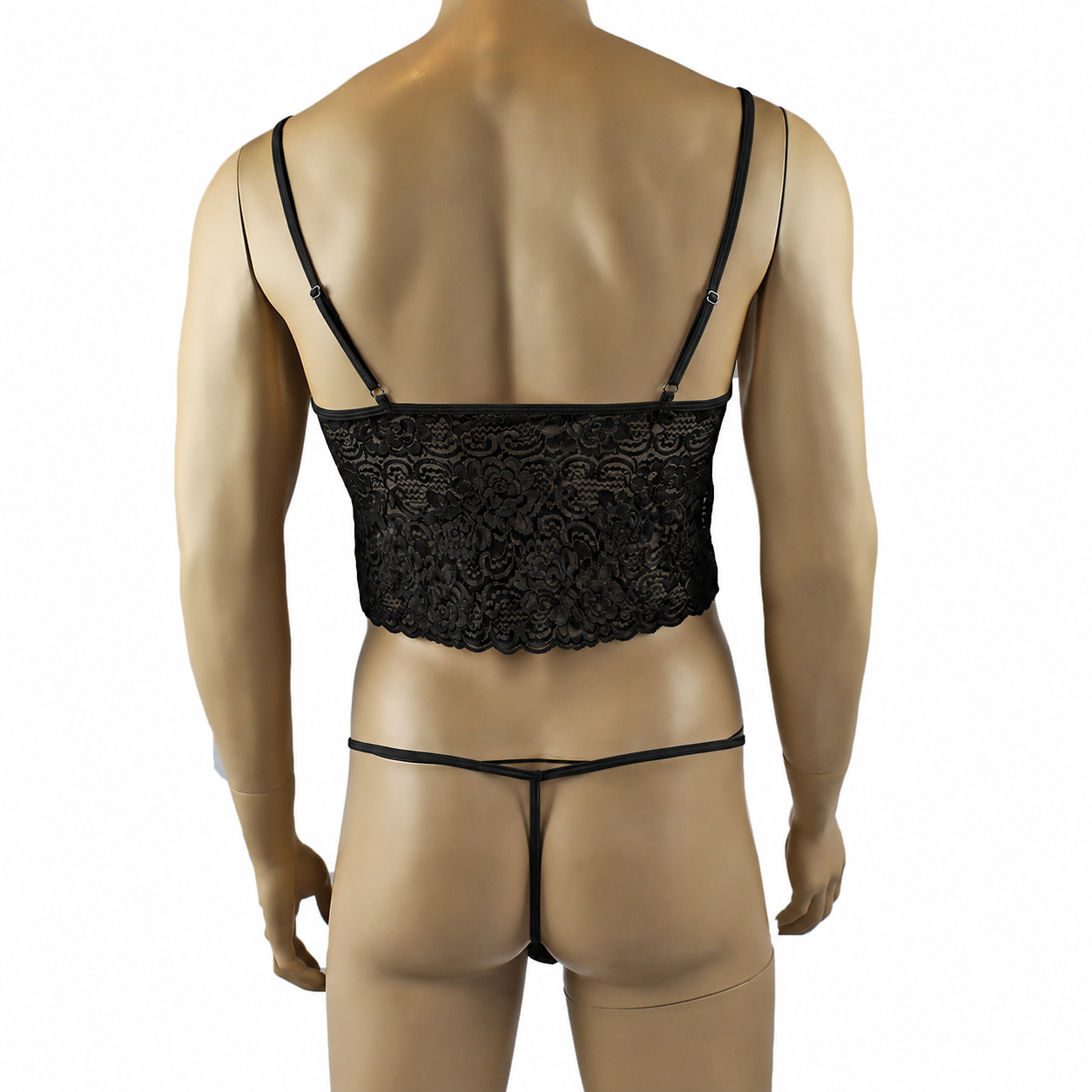 Mens Rebecca Pretty Floral Lingerie Lace Camisole Top with G string Black
