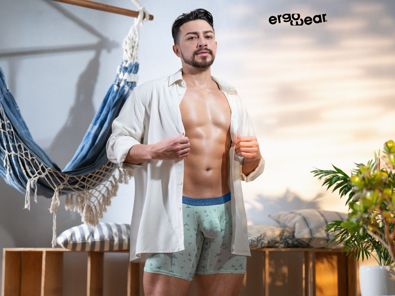 ErgoWear EW1779 SLK SE Male Comfortable Boxer Briefs Frost Birds