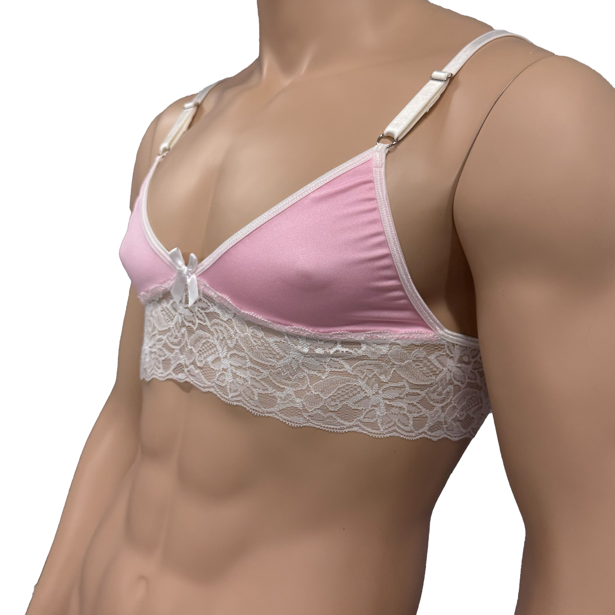 Mens Jackie & Lace Bra Top with Fun & Flirty Detail (light pink & white lace plus other colours)