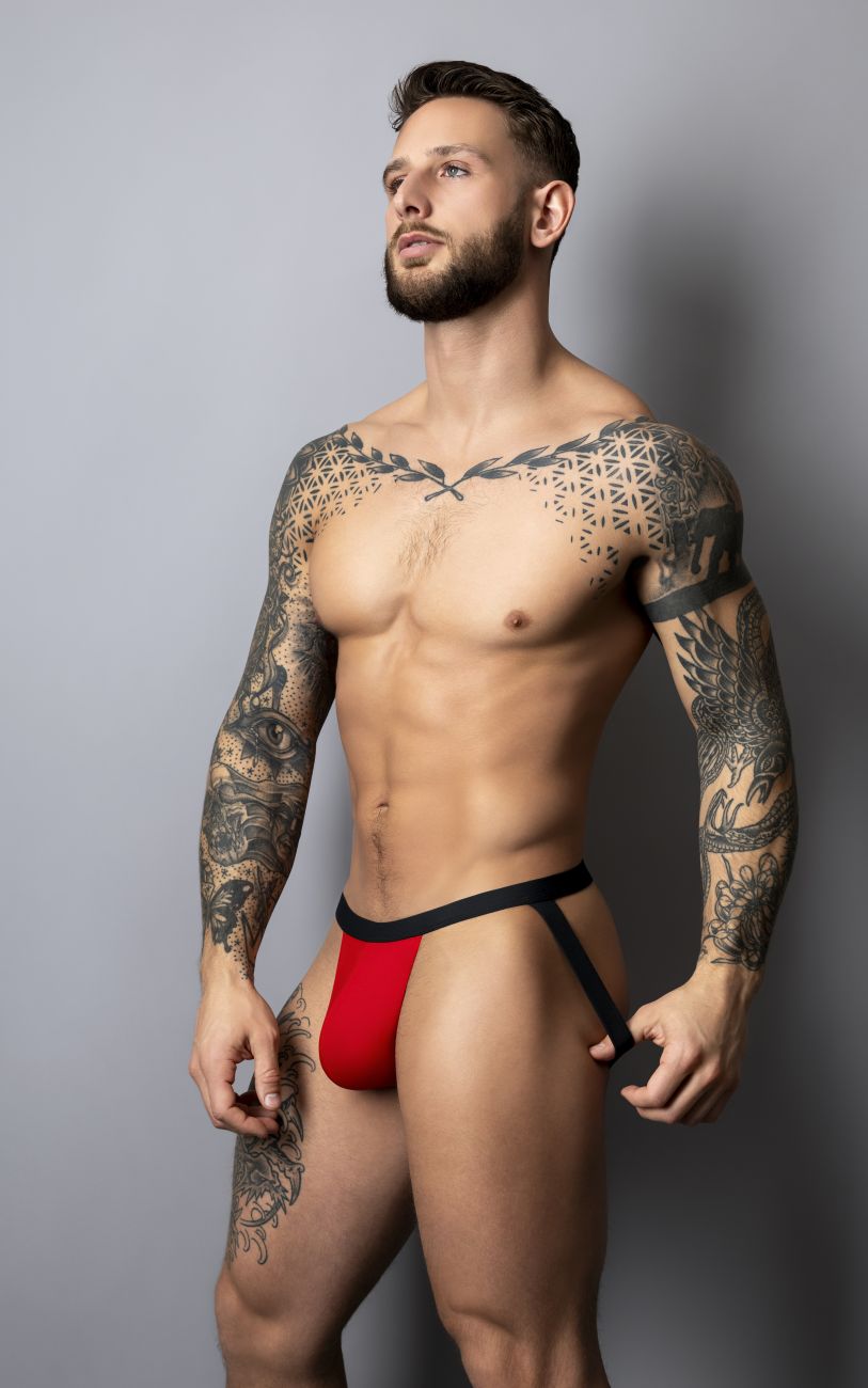 Male Power 349-300 Hot Mens Mesh Jock Black-Red