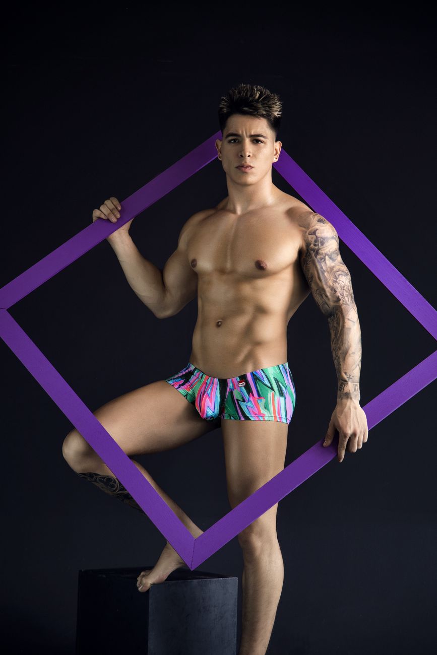 Pikante 1828 Abstract Colourful Festive Mens Trunks Green Multi