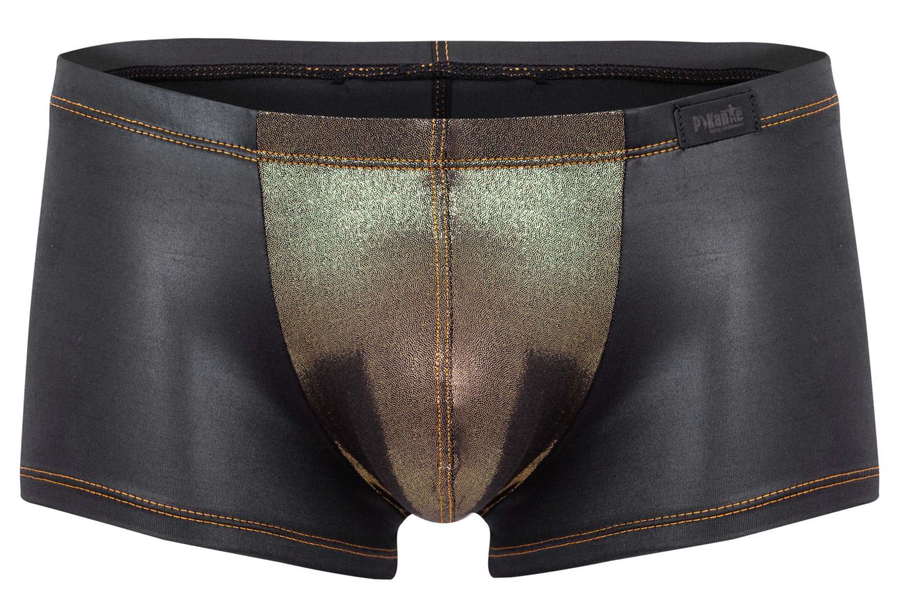 Pikante 2120 Glitters Mens Metallic Gold Front Trunks Black