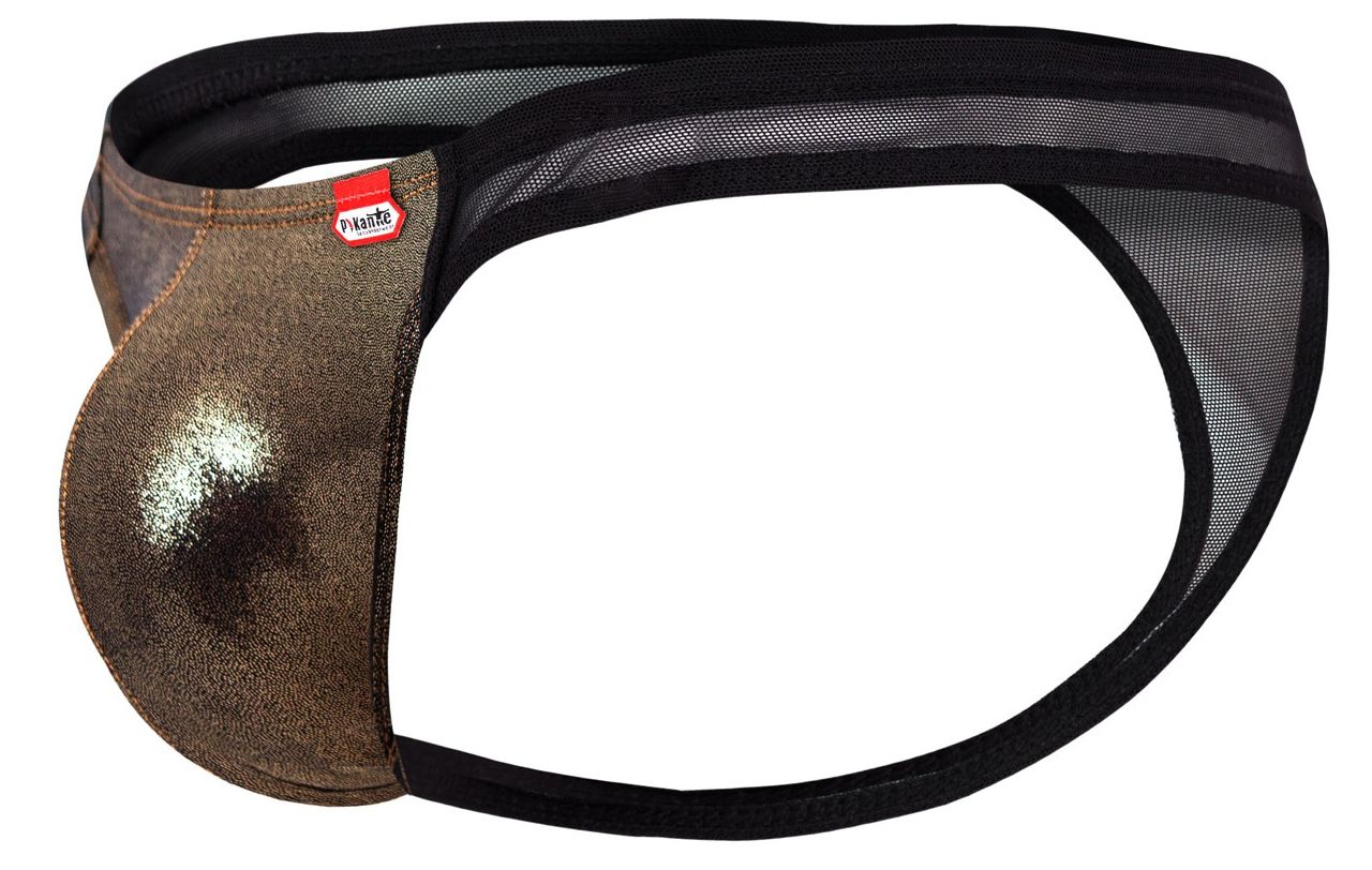 Pikante 2123 Glitters Mens Metallic Gold Front Thongs Black