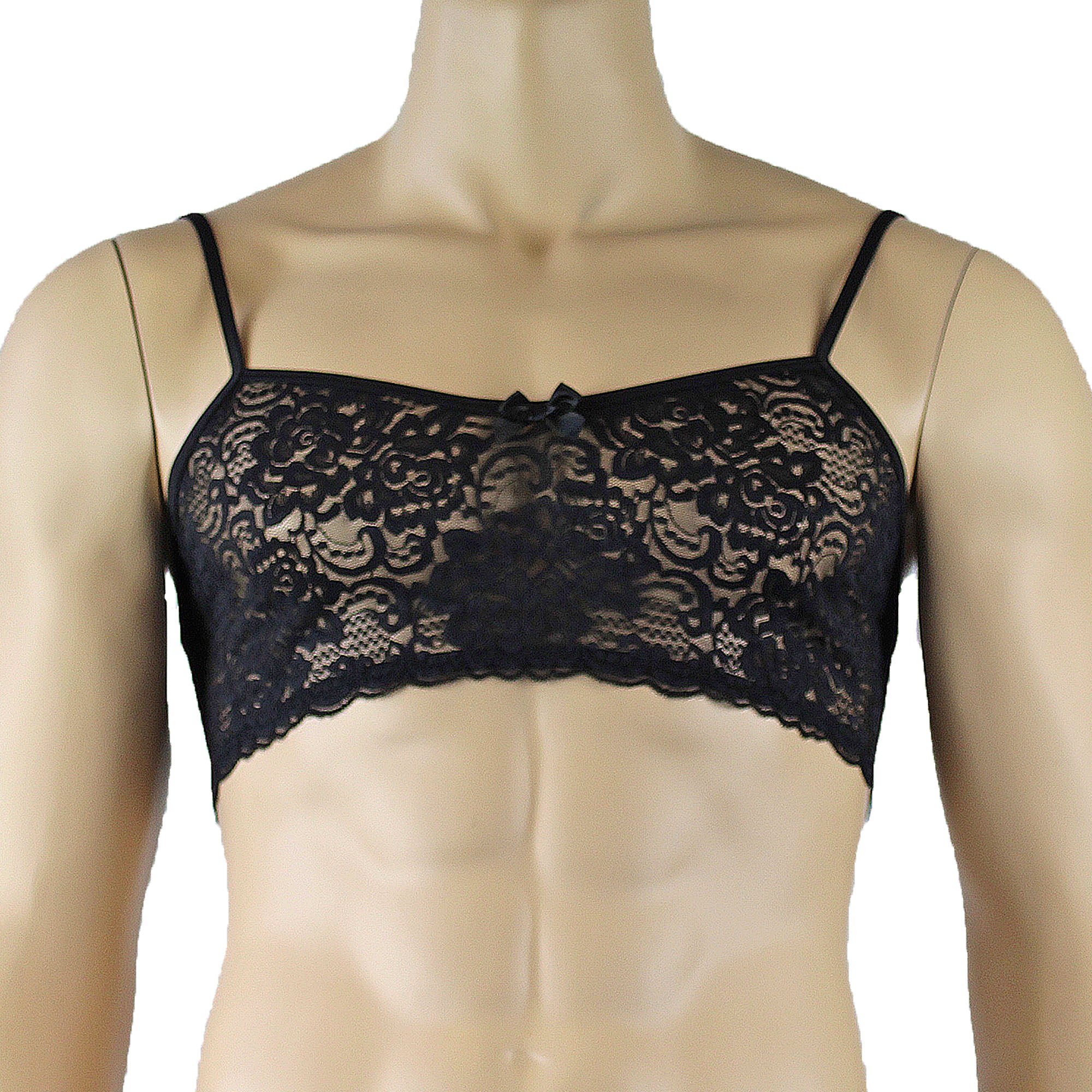 Mens Rebecca Pretty Lace Bra Top with Thin Adjustable Straps Black
