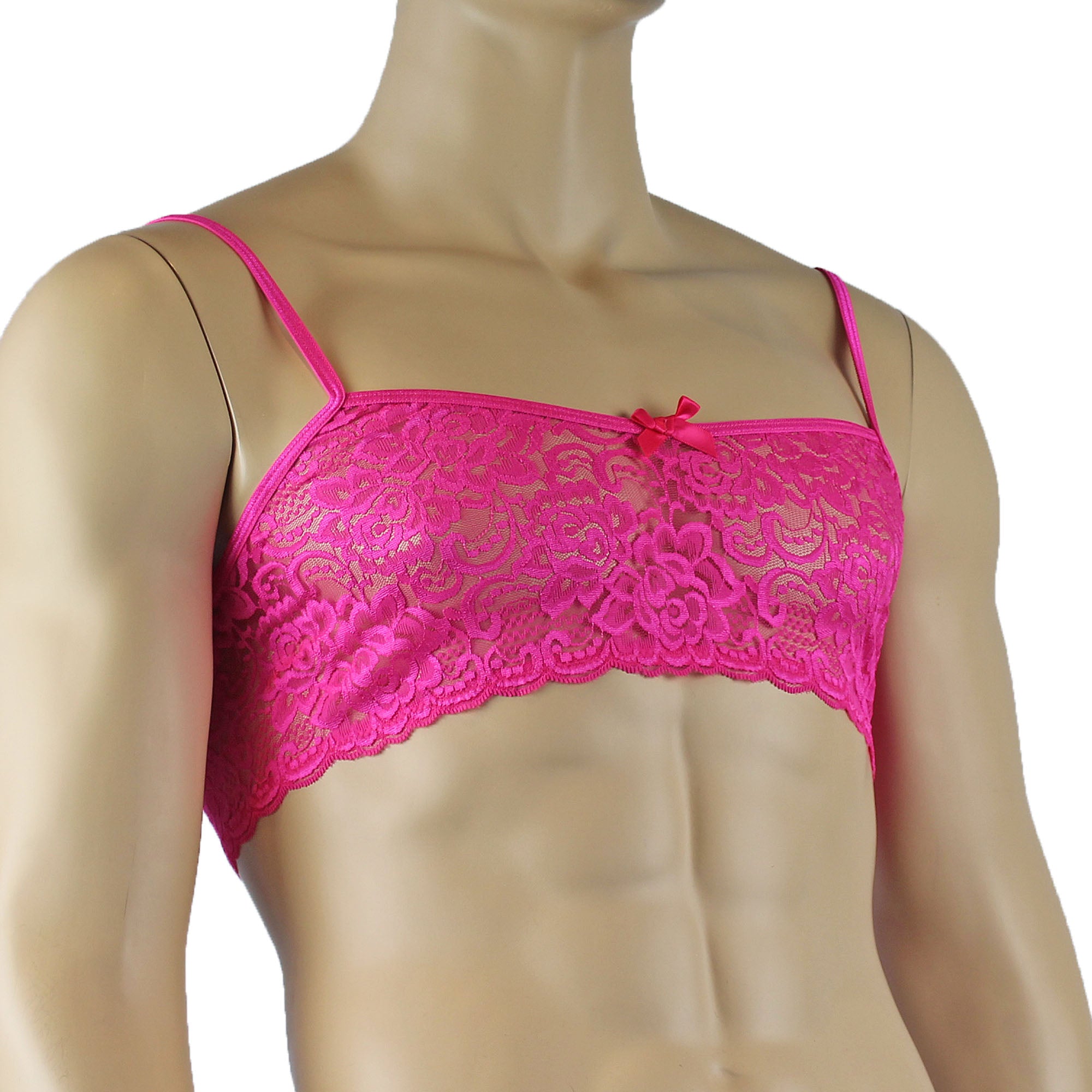 Mens Rebecca Pretty Lace Bra Top with Thin Adjustable Straps Hot Pink