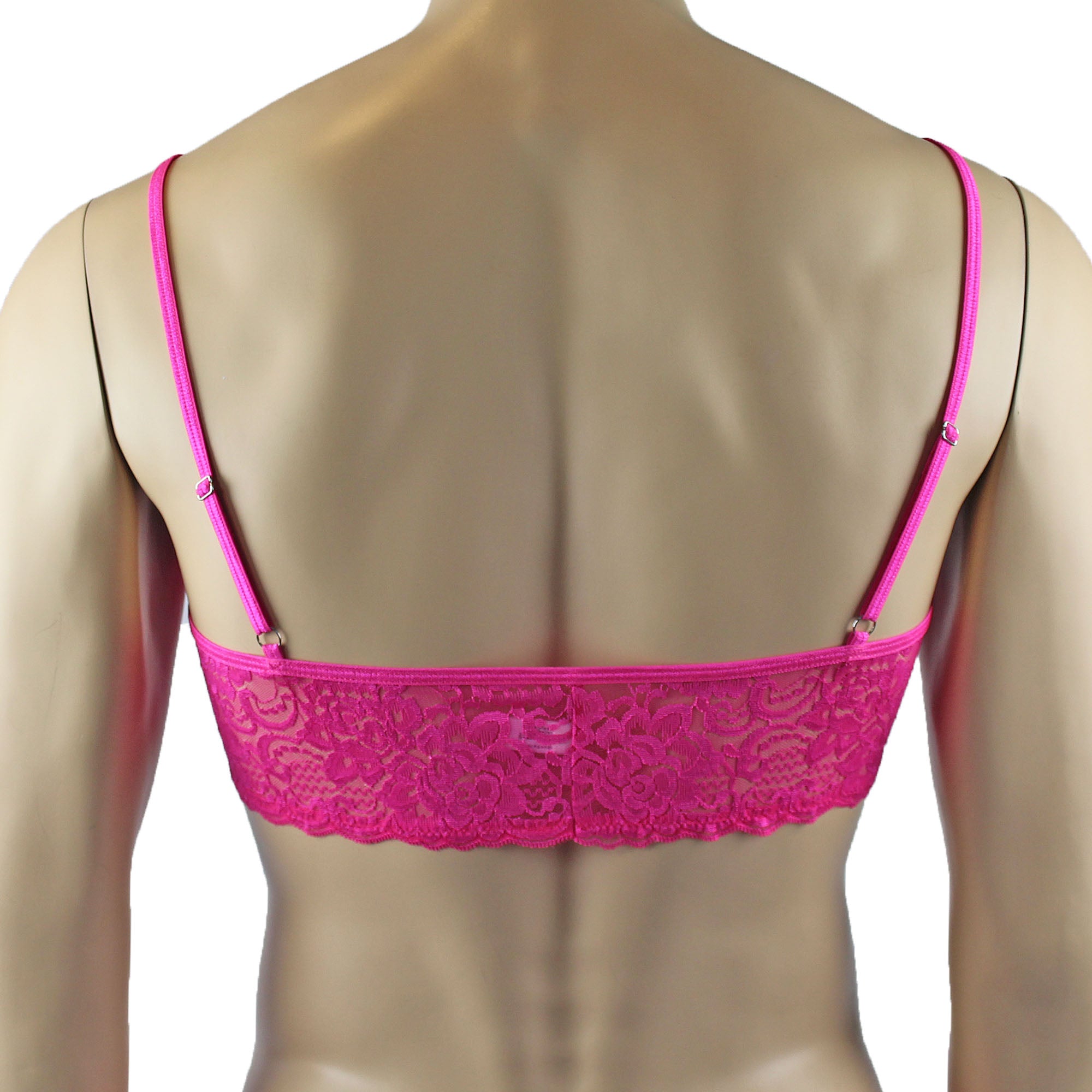Mens Rebecca Pretty Lace Bra Top with Thin Adjustable Straps Hot Pink