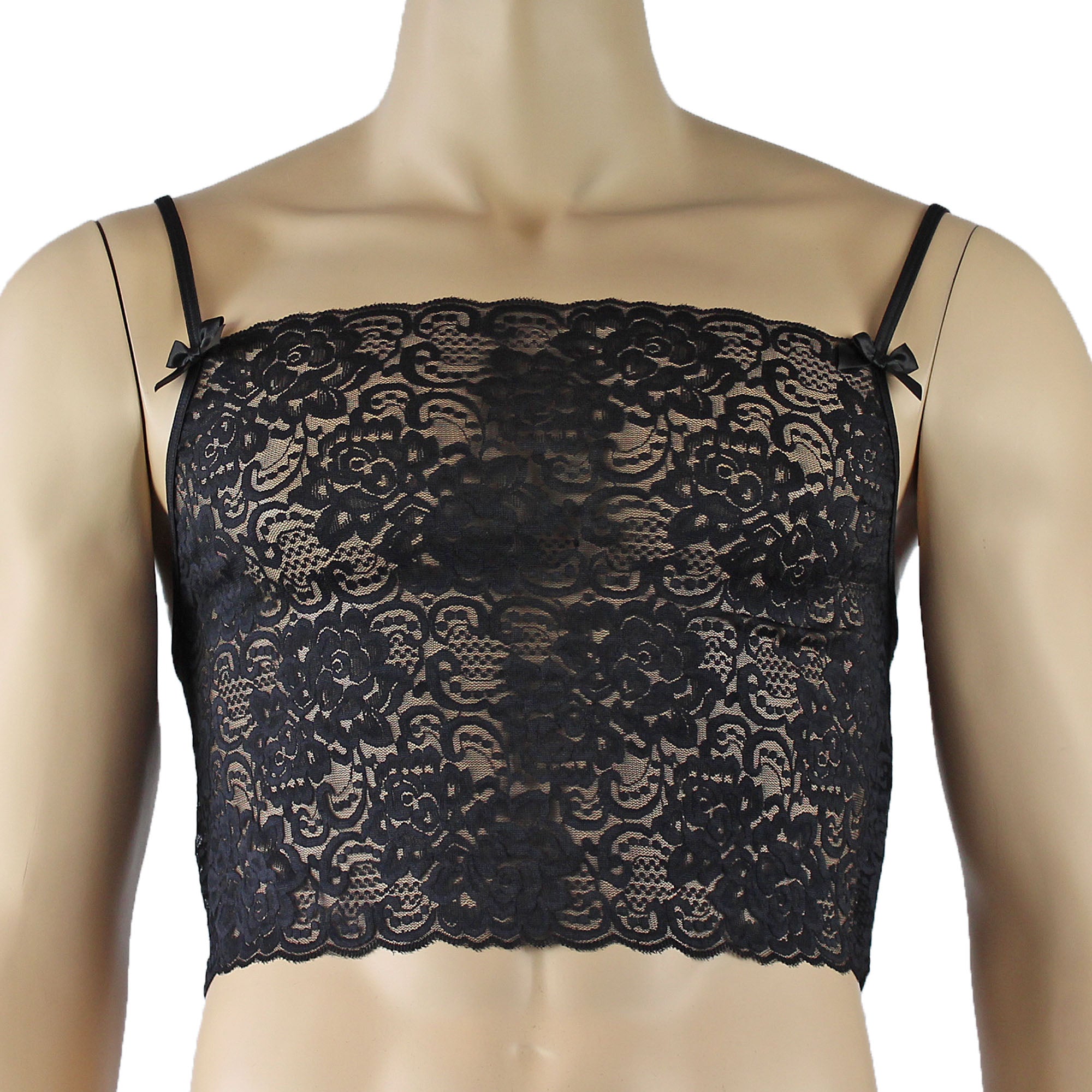 Mens Rebecca Pretty Floral Lingerie Lace Camisole Top with G string Black