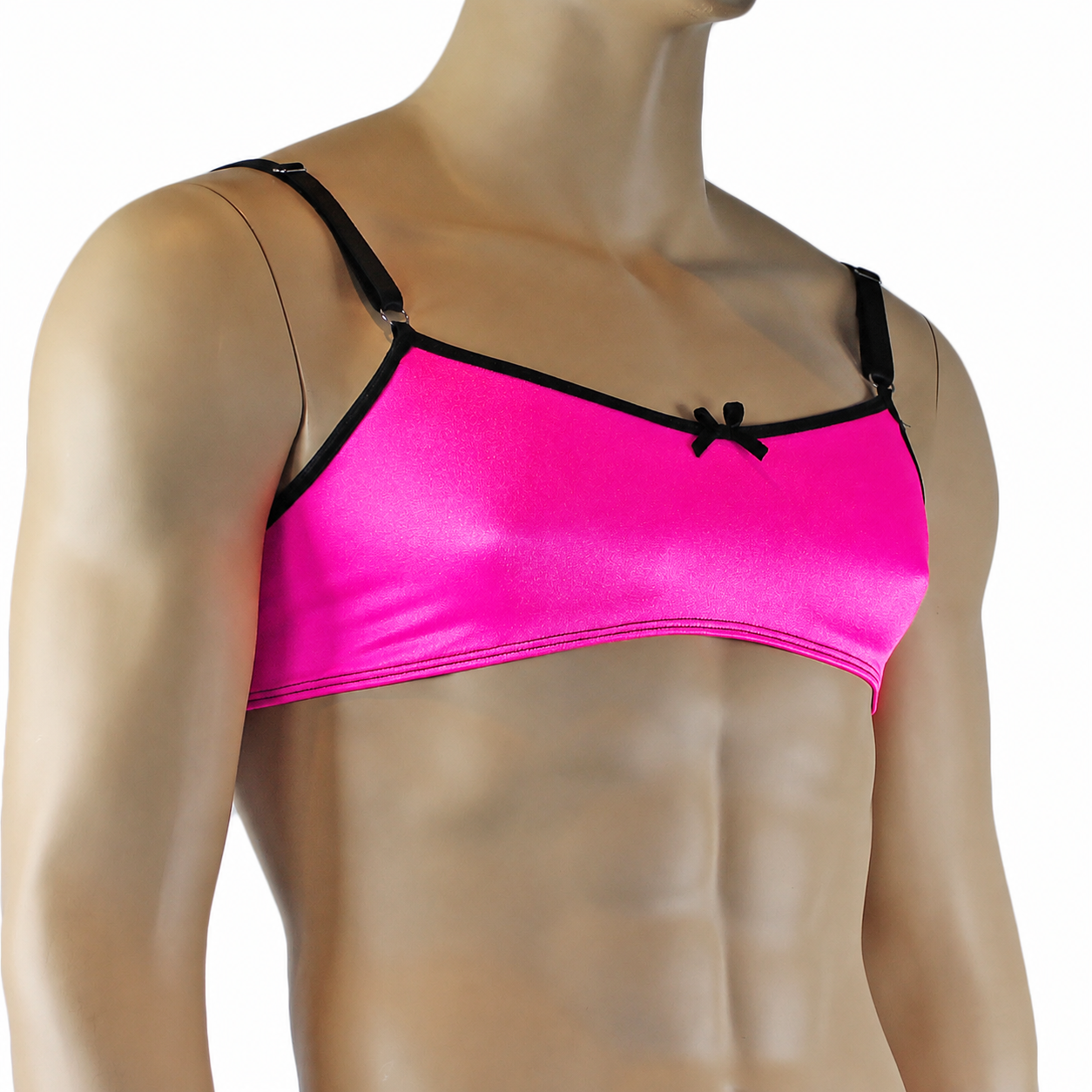 Mens Jenny Shiny Spandex Bra Top with Adjustable Straps Hot Pink & Black