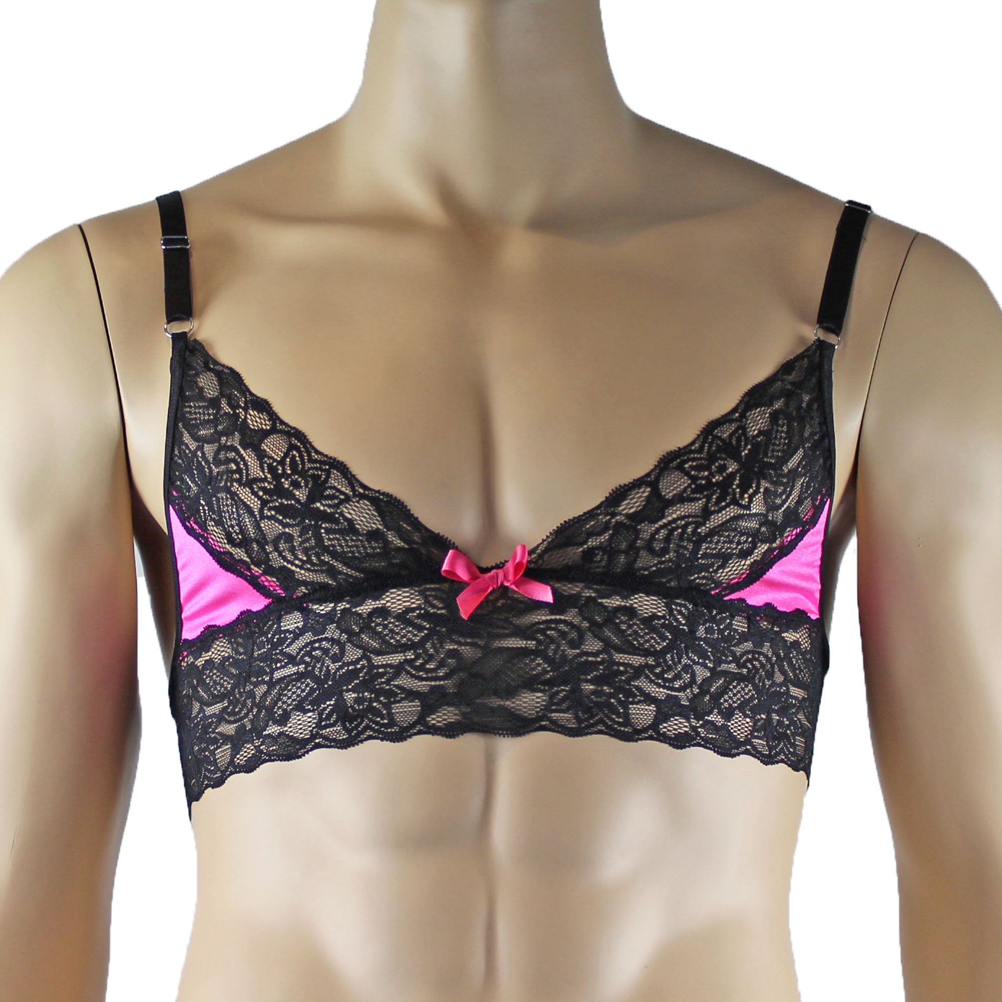 Mens Joanne Lace Bra Top Lingerie for Men (hot pink and black lace plus other colours)