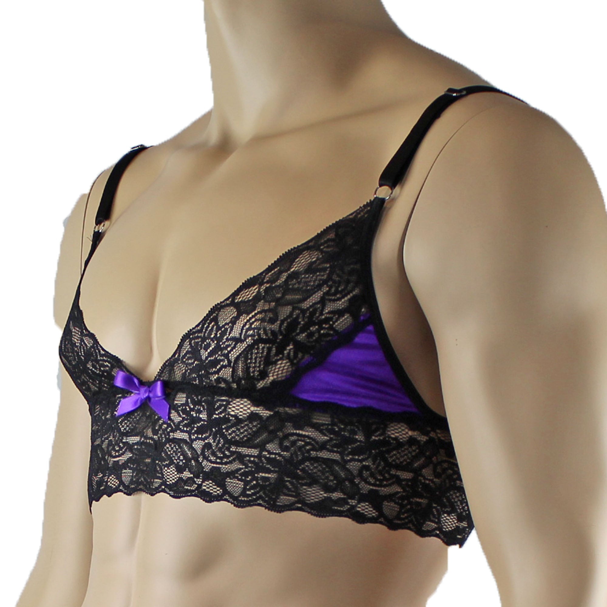 Mens Joanne Lace Bra Top Lingerie for Men (purple and black lace plus other colours)