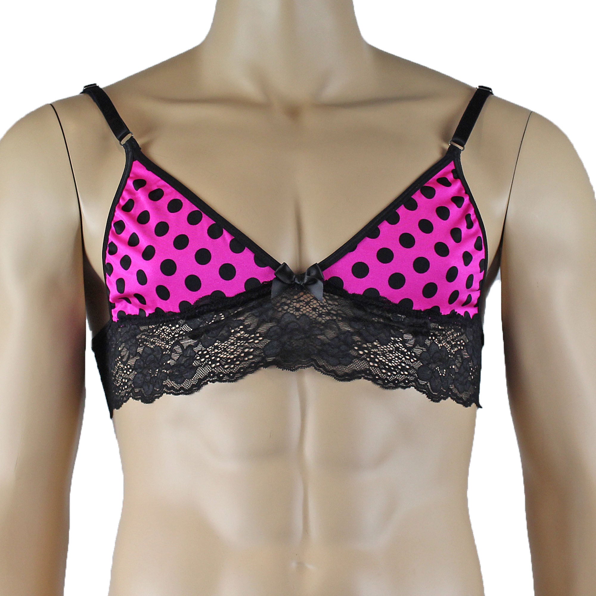 Mens Pink Polka Dot Lace Bra Top with Fun & Flirty Detail