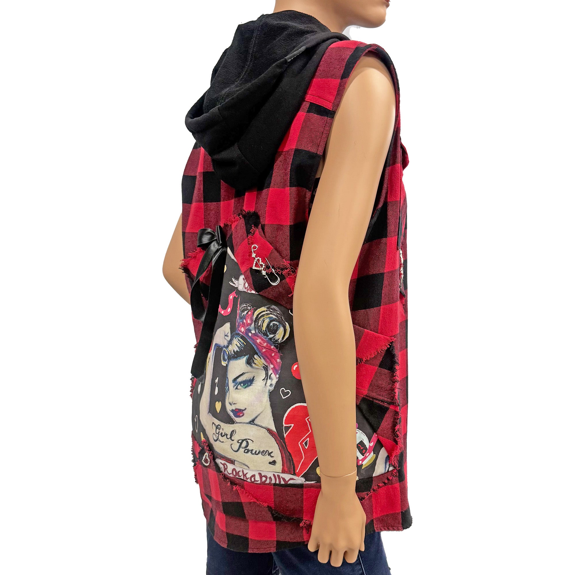 Rocky Re-Designed Plaid Unisex Top Vest Jacket with Inserts and Distressed Look