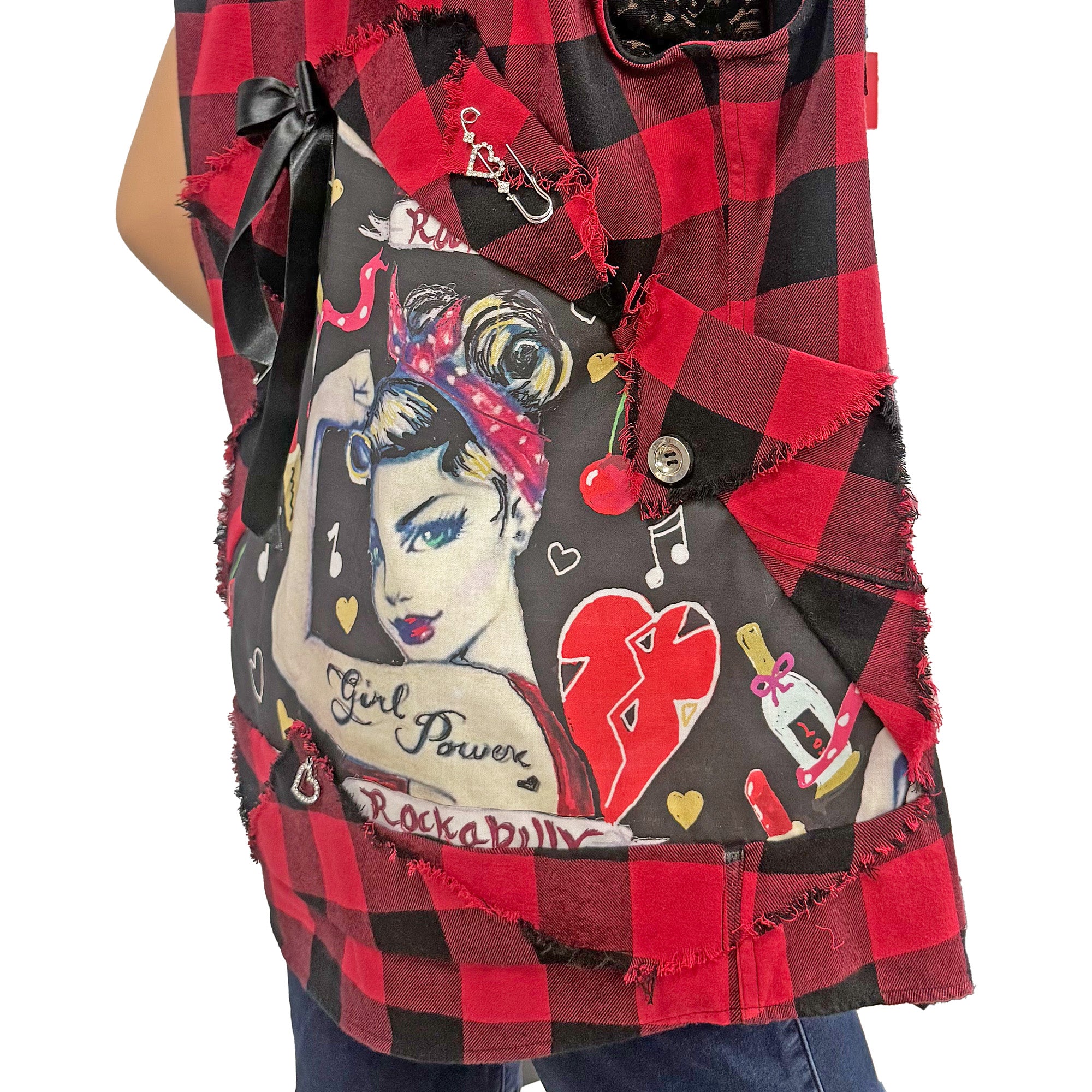 Rocky Re-Designed Plaid Unisex Top Vest Jacket with Inserts and Distressed Look