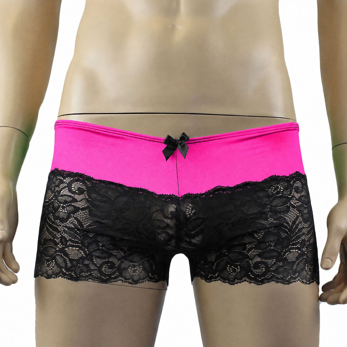 Mens Risque Boxer Briefs Neon Pink and Black Lace