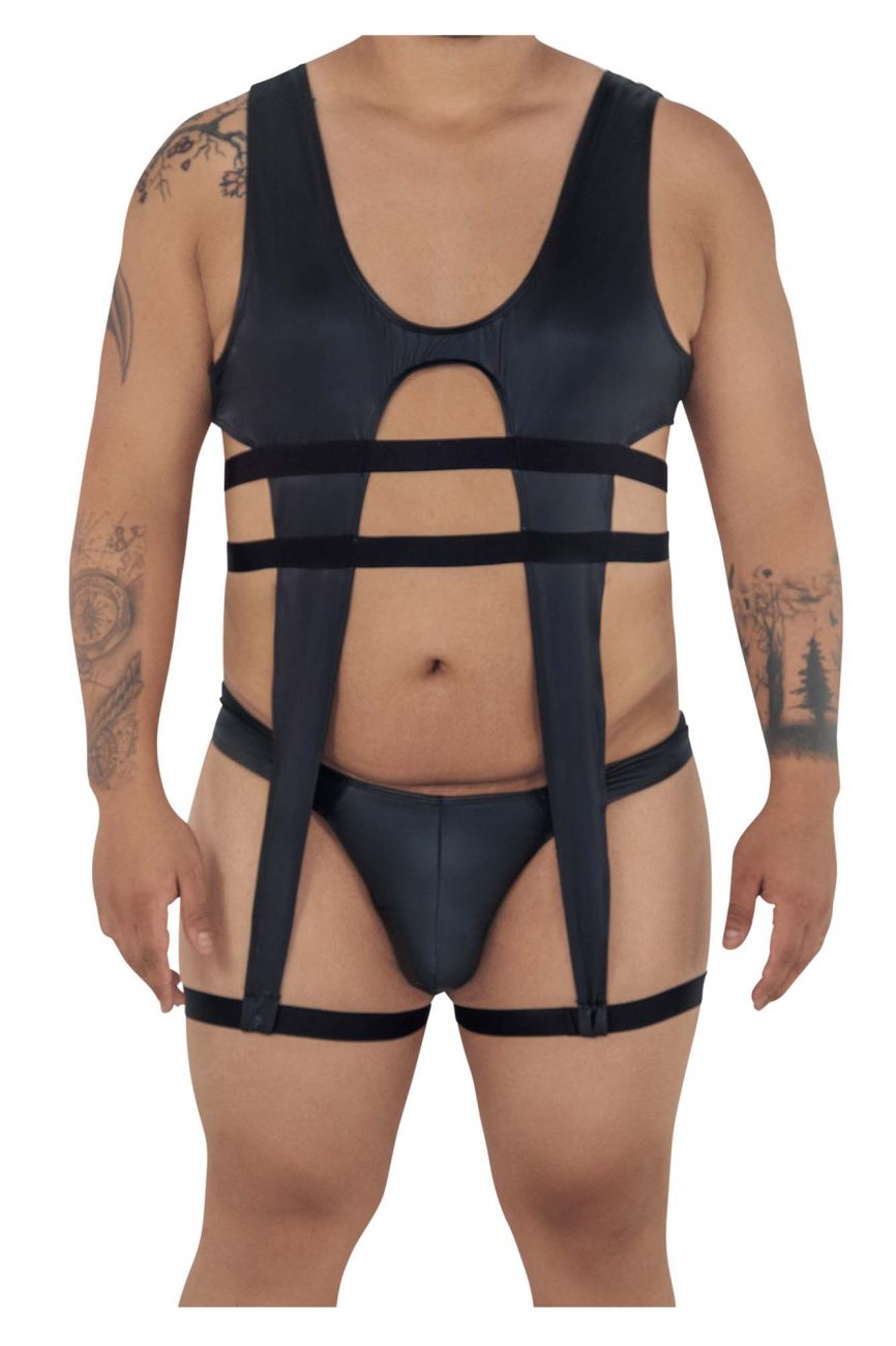 CandyMan 99541X Gladiator Bodysuit Black Plus Sizes