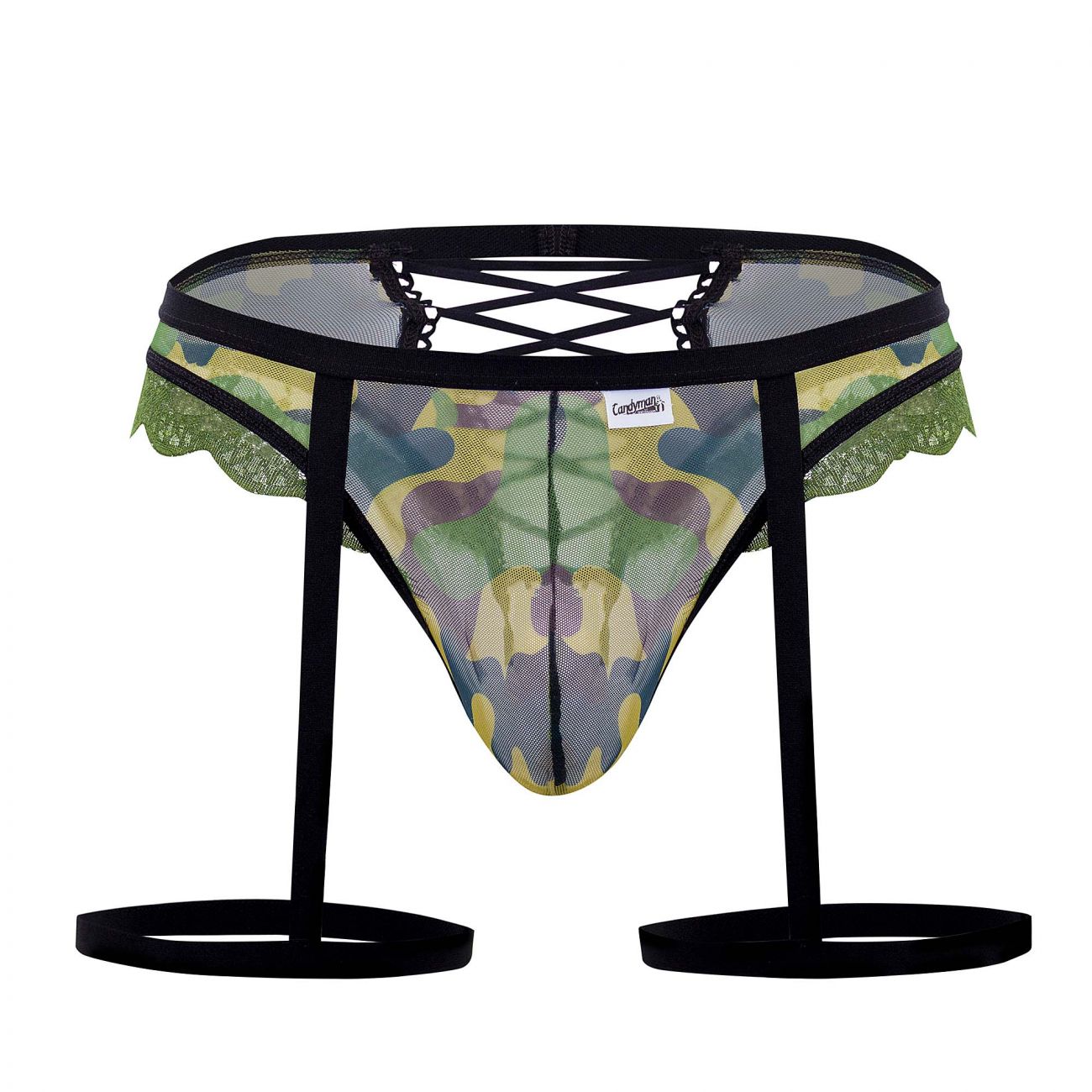 CandyMan 99580X Garter Camo Thongs Green Plus Sizes