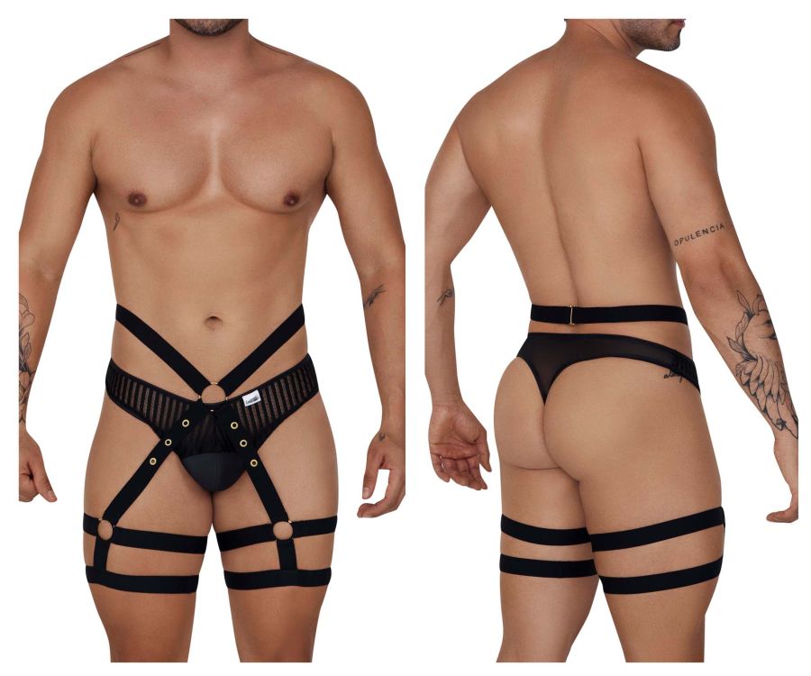 CandyMan 99676 Garter Thongs Two Piece Set Black