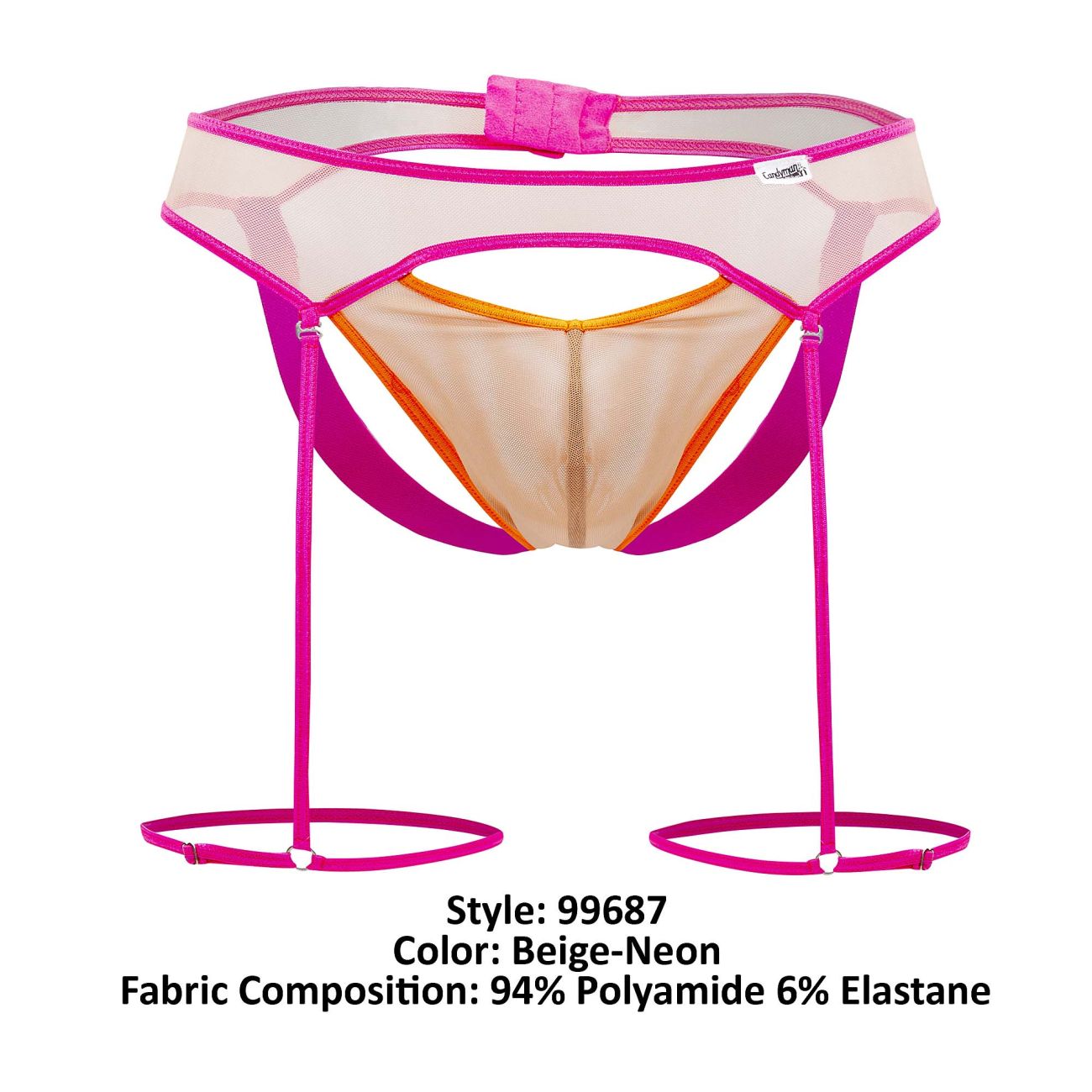 CandyMan 99687 Garter Jock Two Piece Set Beige-Neon