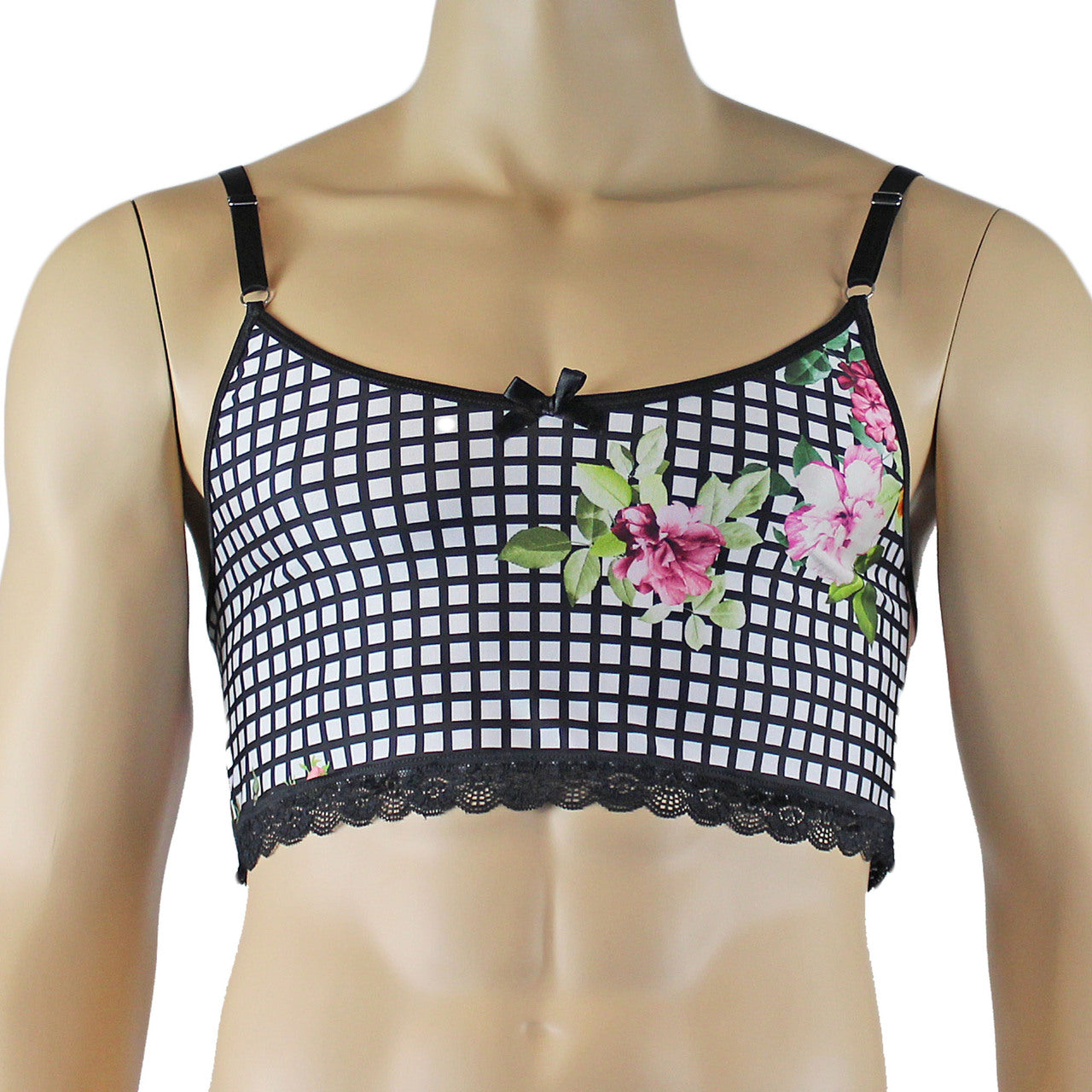 Mens Diana Camisole Top in a Pretty Flower Checkered Print Spandex