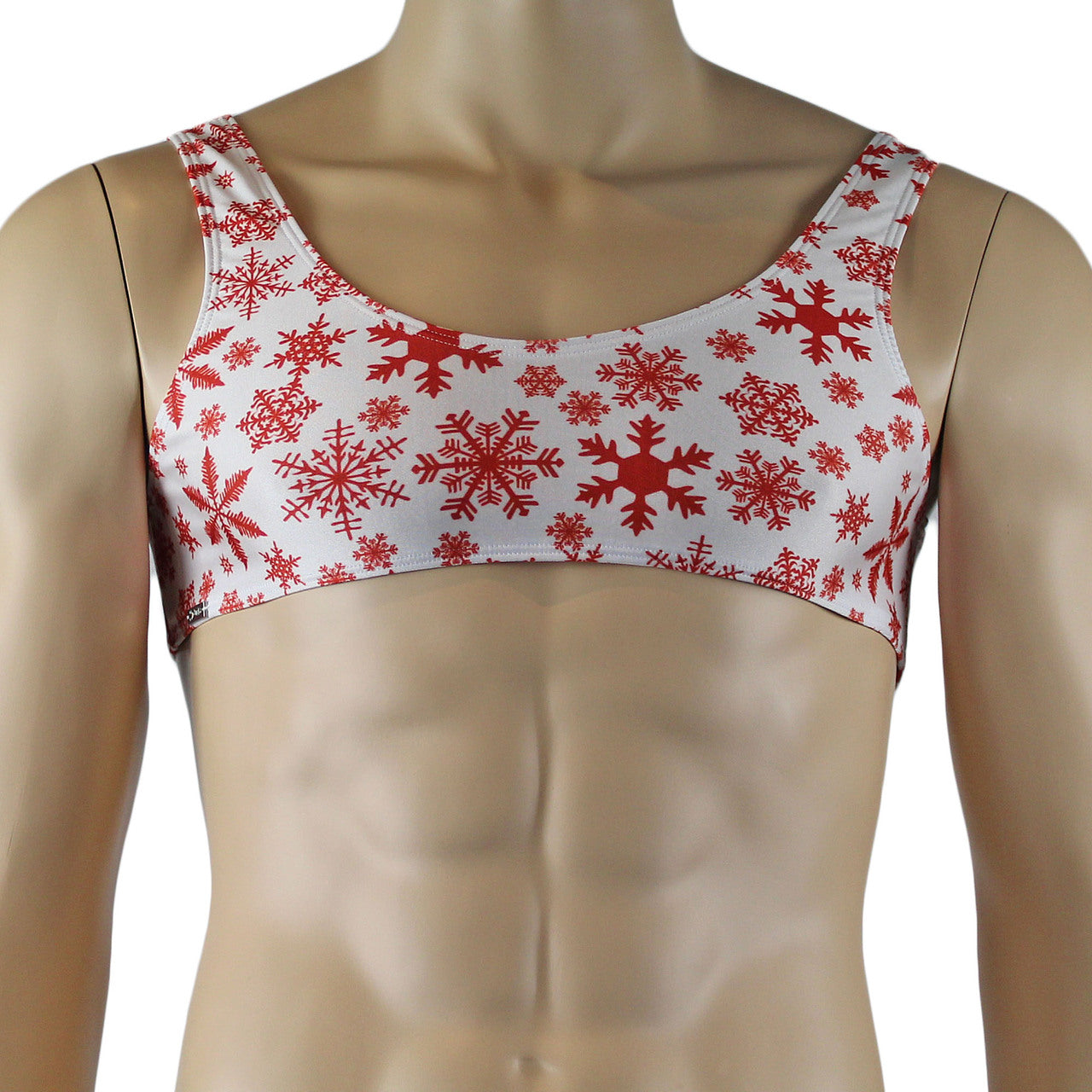 Mens Christmas Snowflake Bra Top & Low Cut Thong White and Red