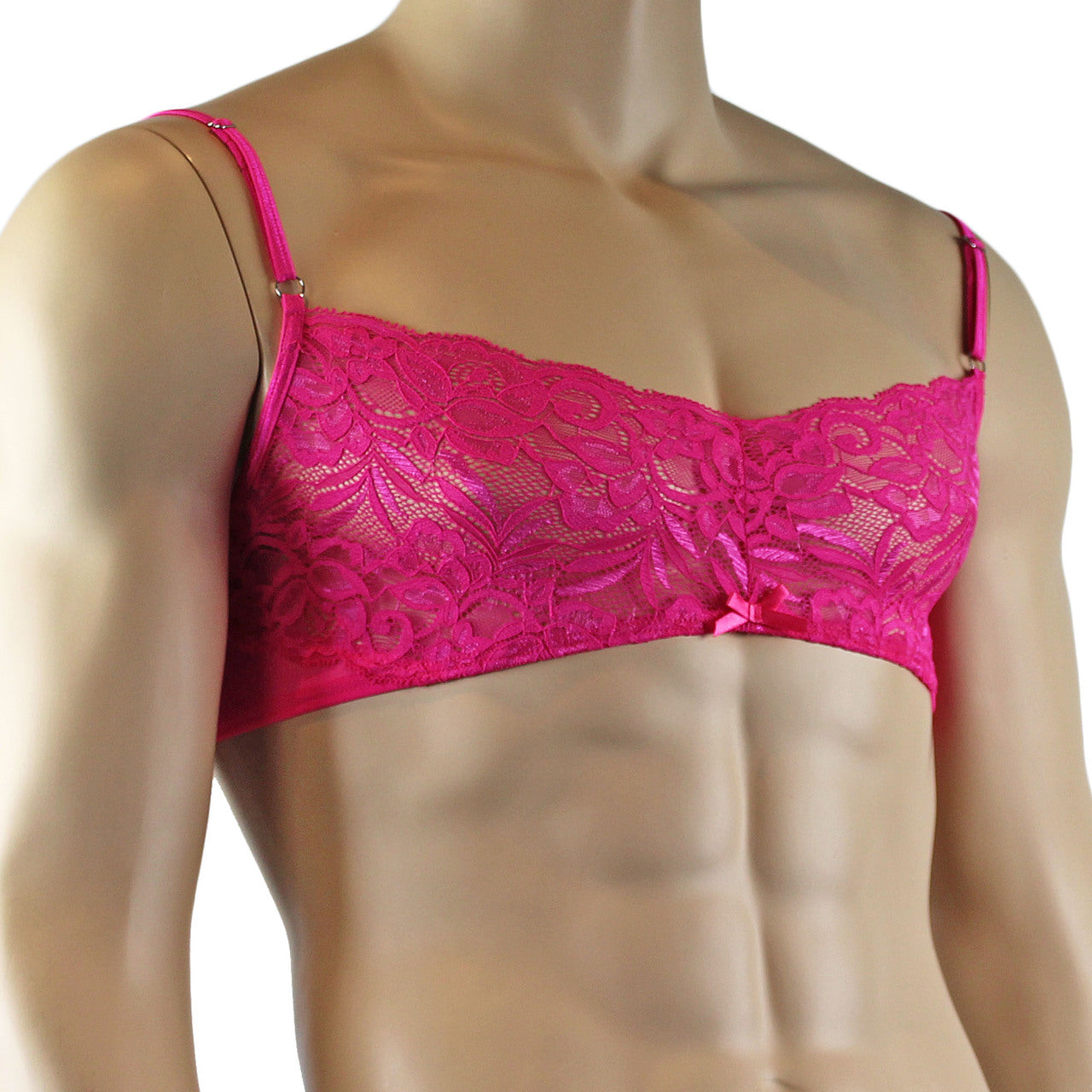 Mens Kristy Lace & Mesh Bra Top BR02L with thin Straps Hot Pink