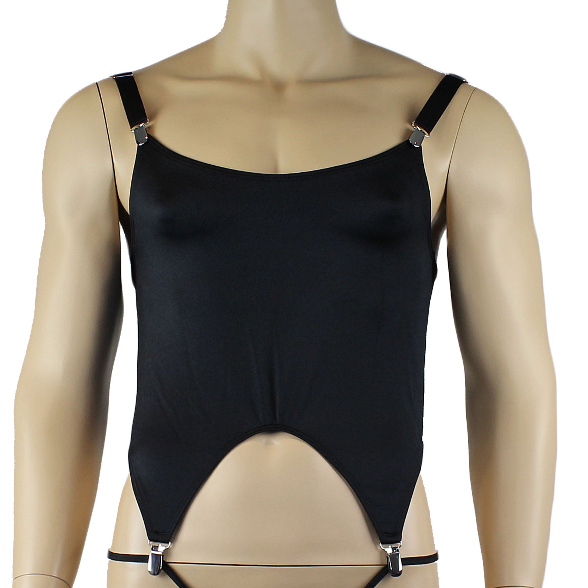 Mens Janice Corset Top, G string, Detachable Garters and Thigh High Stockings - Sizes up to 3XL
