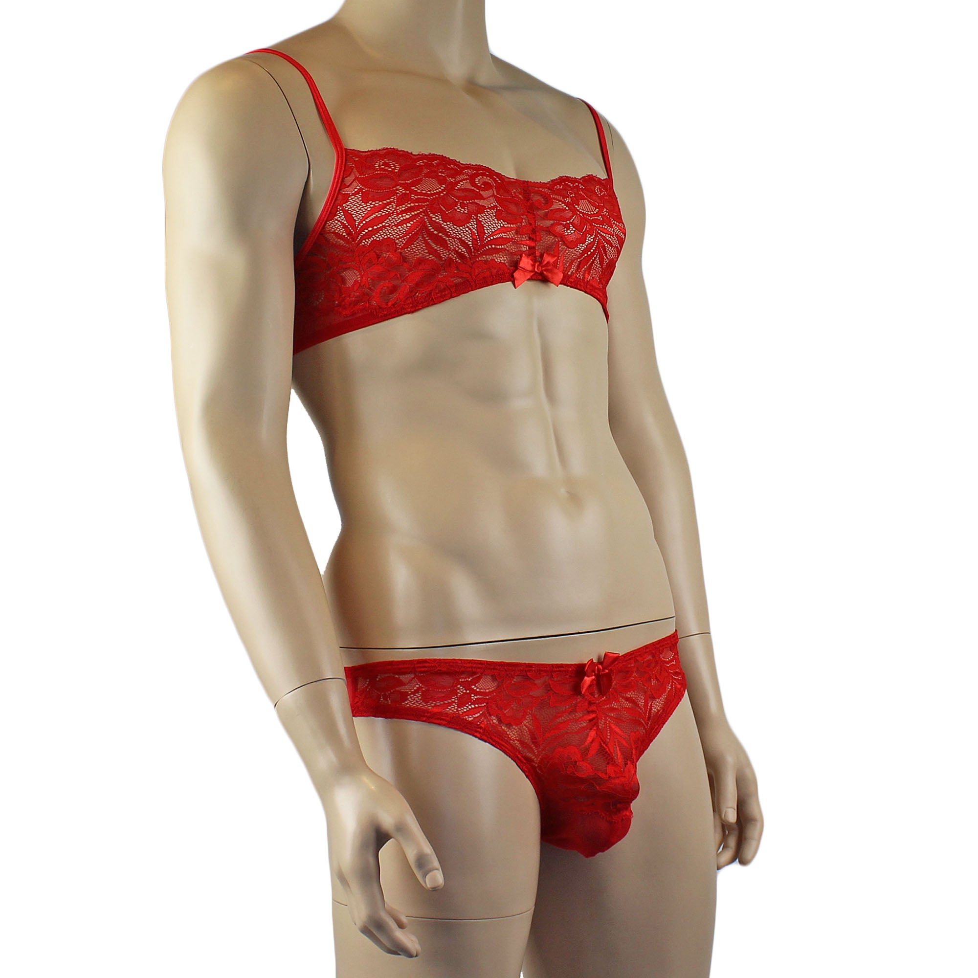 Mens Kristy Lace & Mesh Bra Top BR02L and Bikini Brief Red