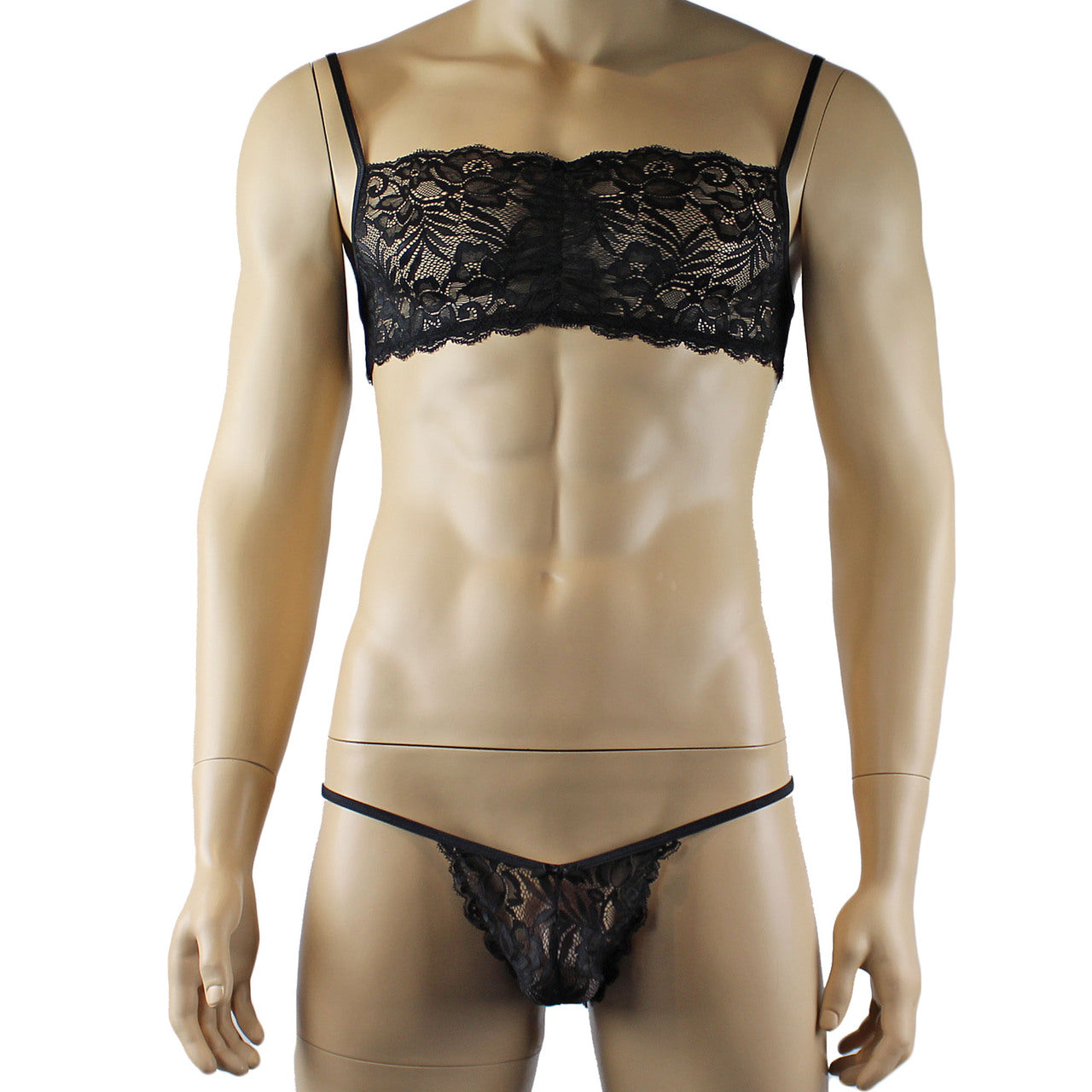 Mens Kristy Lingerie Lace Bra Top BR04 and Lace Panty Black