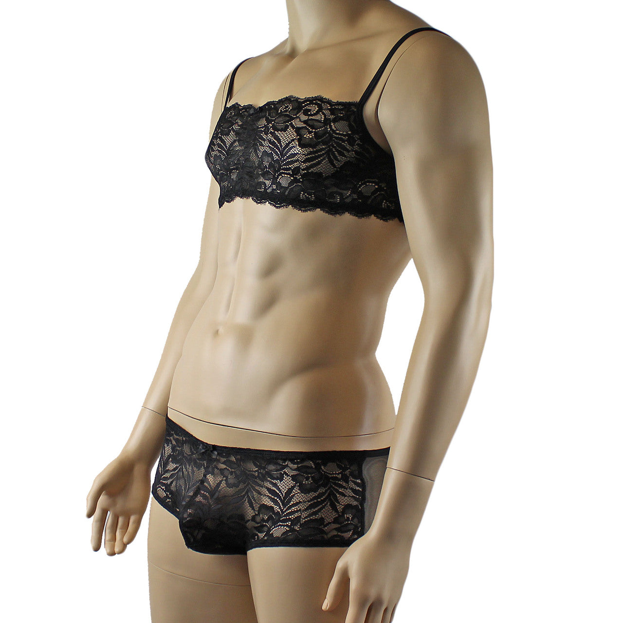 Mens Kristy Lingerie Lace Bra Top BR04G and Boxer Briefs Black