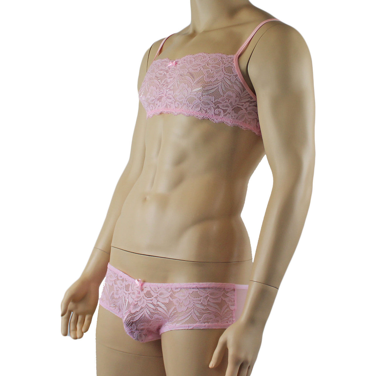 Mens Kristy Lingerie Lace Bra Top BR04G Boxer Briefs Light Pink