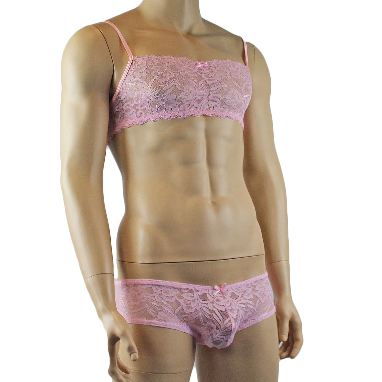 Mens Kristy Lingerie Lace Bra Top BR04G Boxer Briefs Light Pink